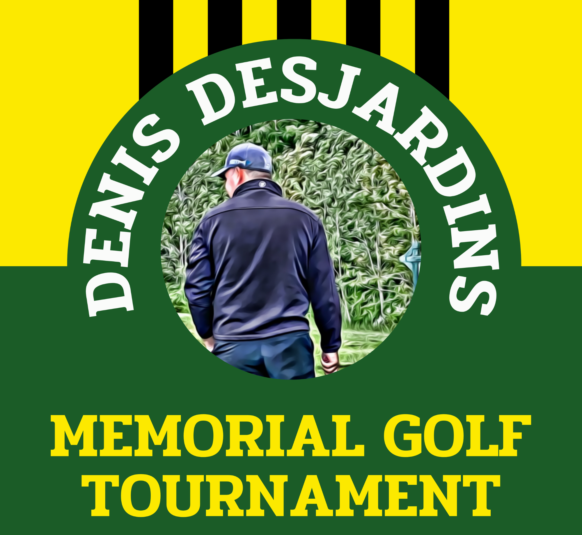 Official Denis Desjardins Memorial Golf Tournament logo, featuring a photo of Denis
